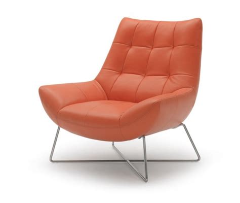 Modern Orange Leather And Stainless Steel Lounge Chair Boston