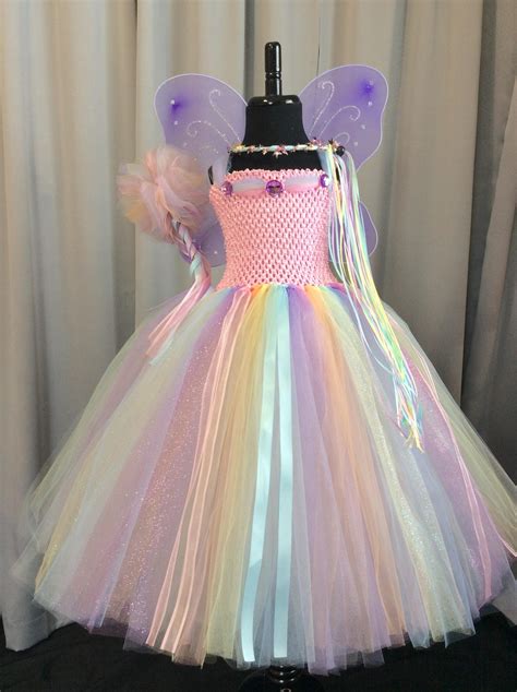 Pastel Rainbow Fairy Princess Costume Tutu Dress Up Set Etsy Uk