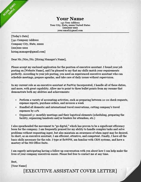 cover letter examples executive assistant classic