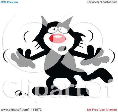 Clipart Of A Cartoon Superstition Black Cat Royalty Free