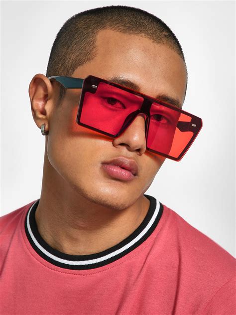 buy koovs red coloured lens square sunglasses for men online in india