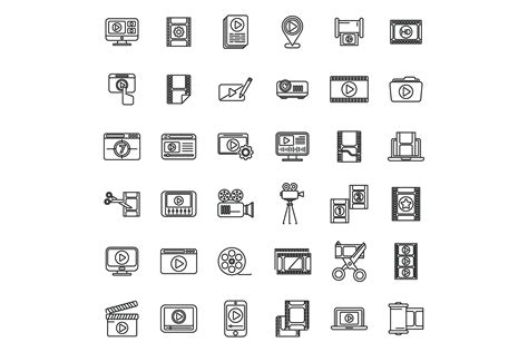 clip montage icons set outline vector studio film  icons