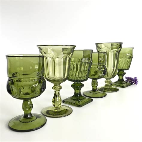 Vintage Mismatched Green Goblets Set Of 6 Mismatched Etsy Vintage