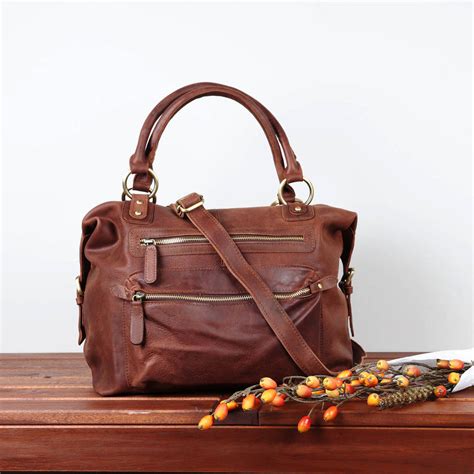 hampton leather handbag tote  zip pocket   leather store notonthehighstreetcom