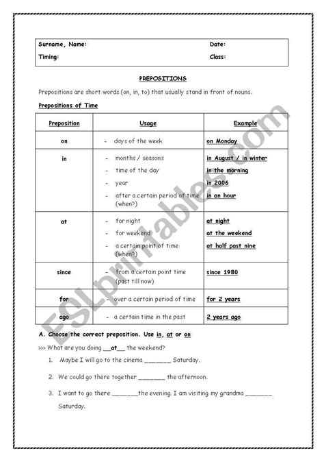 prepositions  time  place esl worksheet  nsalcan