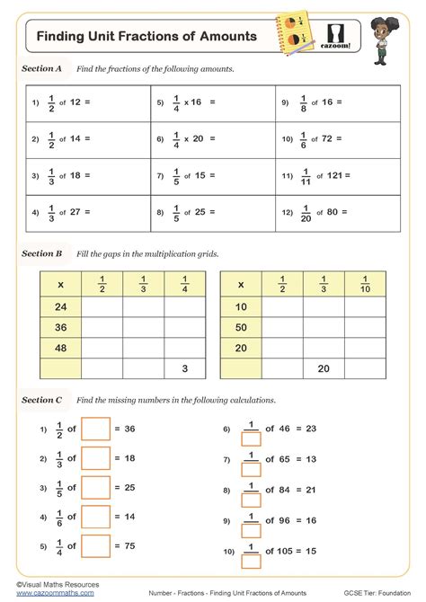 finding unit fractions  amounts worksheet fun  engaging