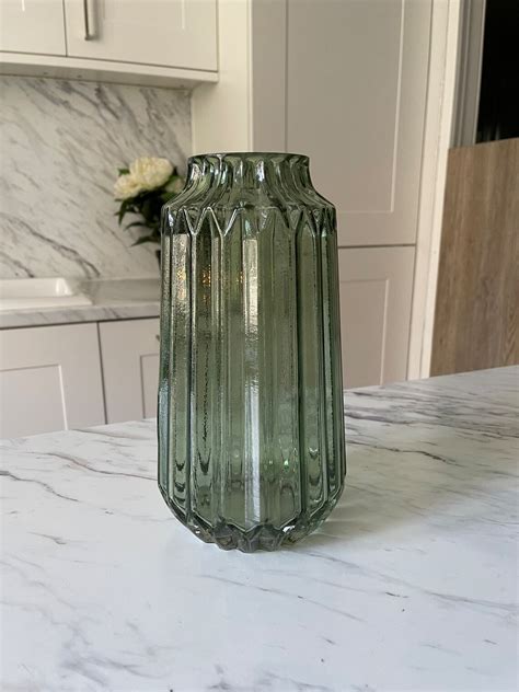 Green Bottle Vase 27cm Green Glass Vase Vintage Style Vase Etsy