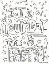 Birthday Coloring Pages Happy Cards Printable Doodle Colouring Adult Alley Quote Party Color Card Sheets Celebrate Celebration Time Choose Board sketch template