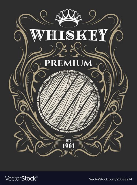 premium whiskey label  barrel  crown vector image