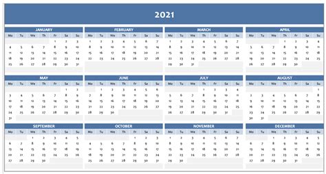 2021 Excel Calendar 2021 Excel Calendar Templates Free