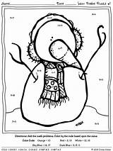 Winter Color Math Number Addition Printables Code Puzzles Seasonal Numbers Freebie Coloring Pages Kindergarten Adding Printable Teacherspayteachers Sheets Facts Snowman sketch template