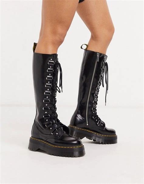 dr martens  britain xl chunky knee boots  black asos   dr martens boots outfit