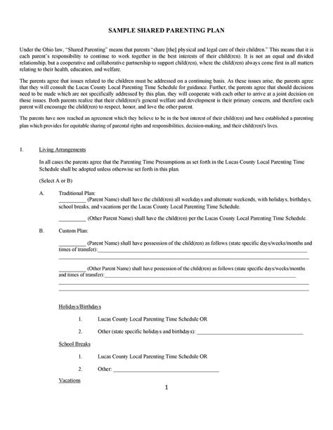 state child custody agreement template  template
