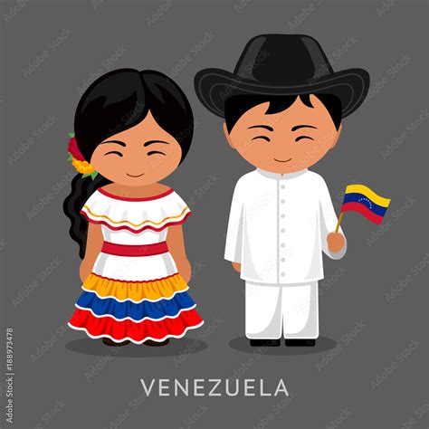 venezuelans in national dress with a flag man and woman in traditional