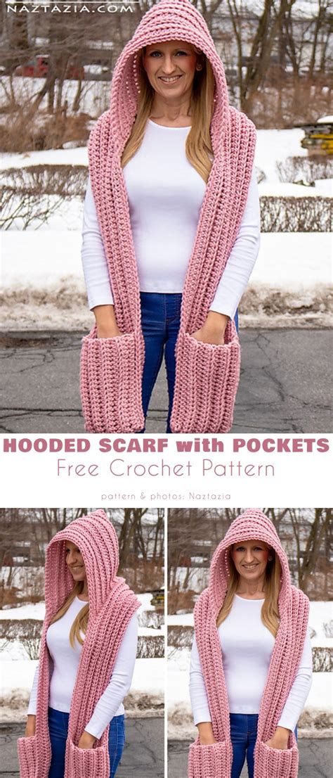 pocket hooded scarf wrap  crochet patterns  crochet