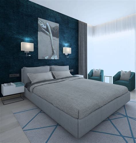 modern bedroom  green wallpaper  cgtrader