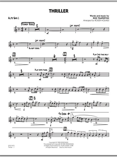 Thriller Alto Sax 1 Sheet Music Roger Holmes Jazz
