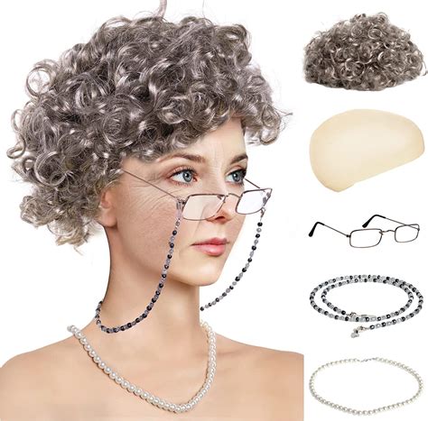 old lady costume granny wig wig cap madea granny glasses