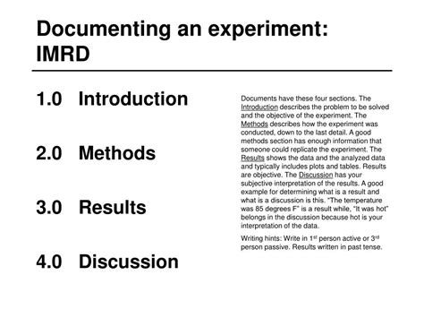 documenting  experiment imrd powerpoint