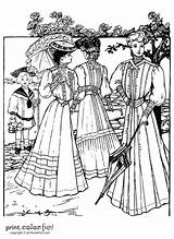 Victorian Dresses Coloring Pages 1905 Summer Vintage Fashion Color Adult History Printables Print Ladies Edwardian Era Books Printcolorfun Colouring Fun sketch template