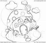 Mushroom House Coloring Outline Illustration Royalty Bnp Studio Rf Clip sketch template