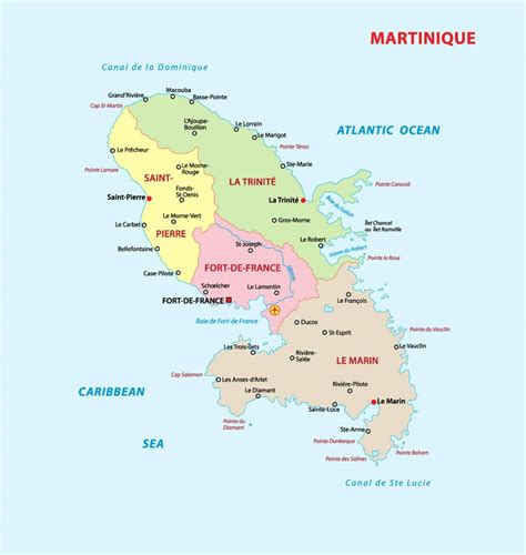administrative map  martinique  cities  airports martinique