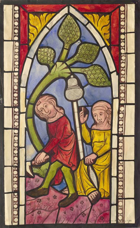 Adam And Eve Depiction Of Medieval Stained Glass Window