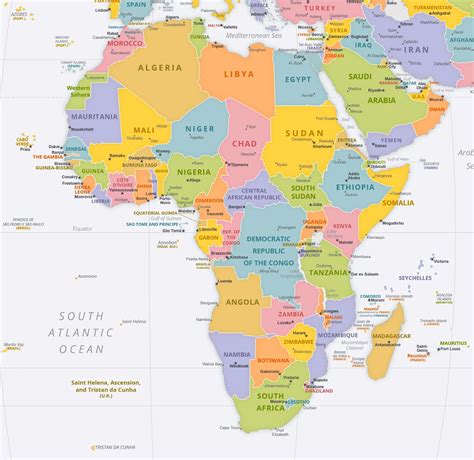 politische karte afrikas mit den hauptstaedten