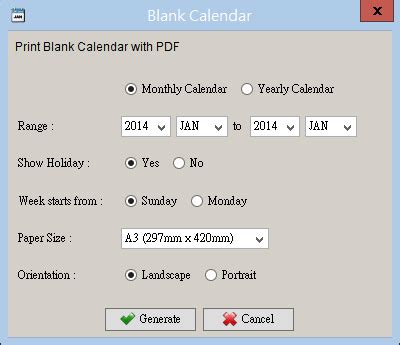 generate blank  monthly  yearly calendar smart calendar software