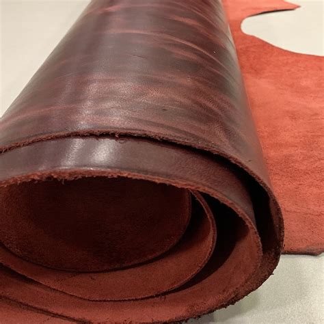 antiqued distressed cowhide leather dark red waxed leather hide leather supplies genuine