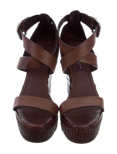 ralph lauren collection leather platform wedge sandals shoes ral  realreal