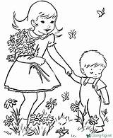 Spring Coloring Pages Girl Flower sketch template
