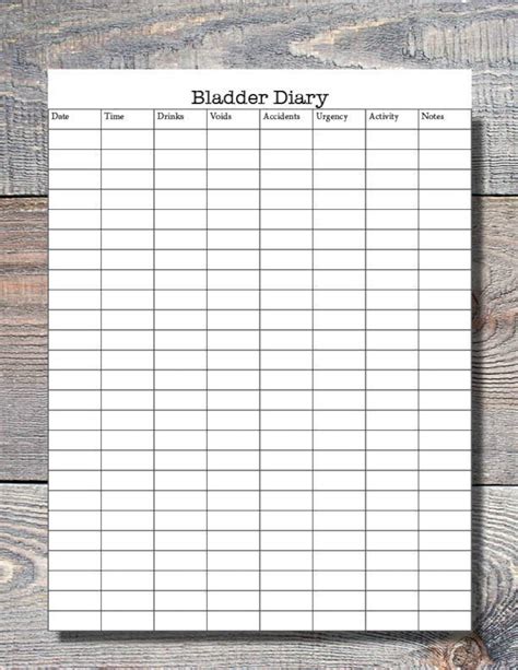 bladder diary tracker printable etsy