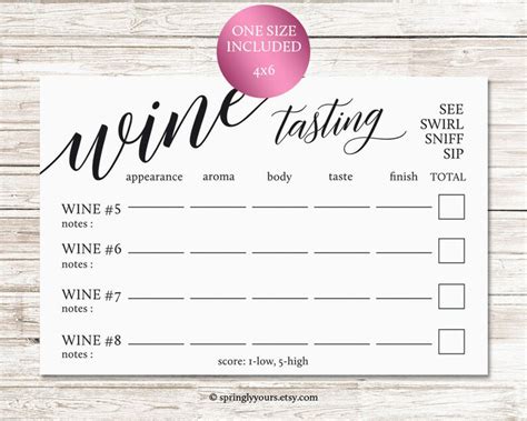 wine tasting sign wine tasting cards printable wine theme etsy