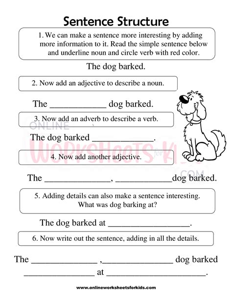 sentence structure worksheets st grade