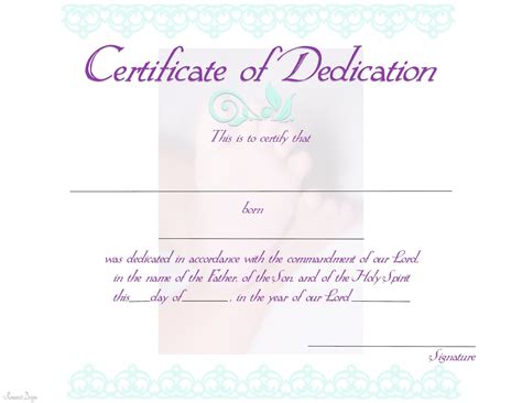 dedication certificate  printable downloadable reusable customizable