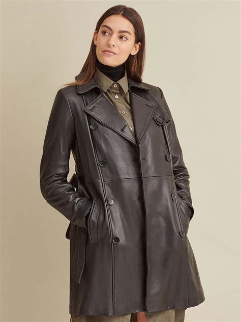 Double Breasted Belted Black Leather Trench Coat Deluxe
