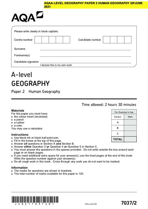 aqa gcse geography paper  living   physical environment