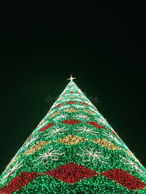 lisbon christmas tree stock photo image  lights closeup