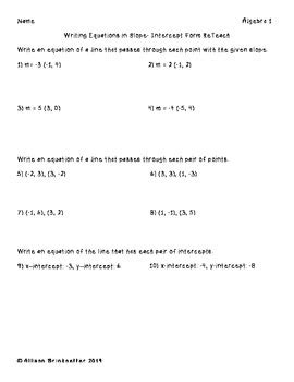 algebra  slope intercept form worksheet  answers combining