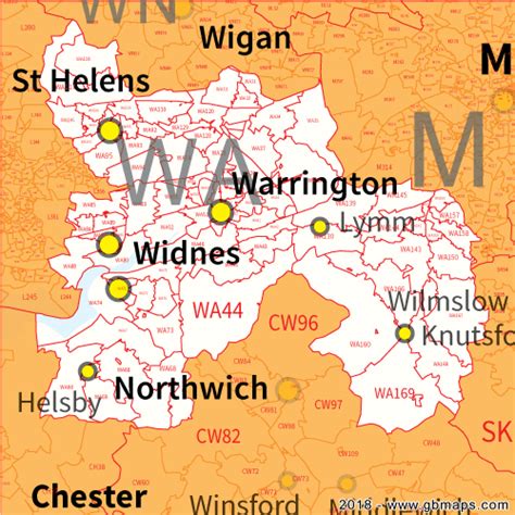 warrington postcode area district and sector maps in editable format