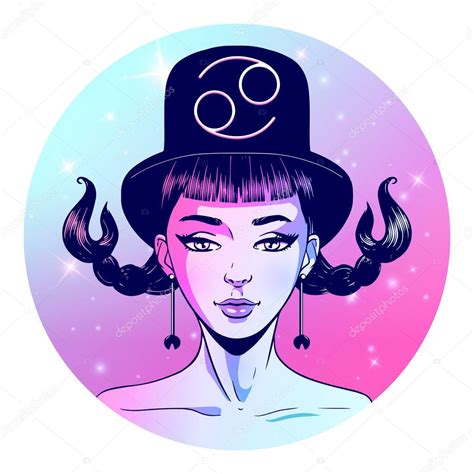 Cancer Zodiac Sign Artwork Beautiful Girl Face Horoscope