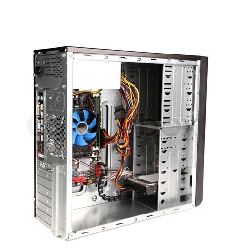 opened computer system unit isolated stock image colourbox