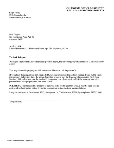 landlord  day notice  vacate sample letter ontario