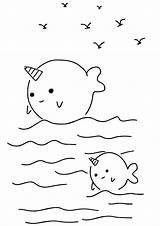 Narwhal Coloring Kawaii Pages Cute Narwhals Printable Kids Whale Cartoon Print Baby Animal Sheets Drawing Book Creature Mermaid Bestcoloringpagesforkids Way sketch template