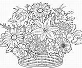Coloring Pages Adult Adults Flowers Flower Printable Spring Cute Basket Bouquet Print Sheets Books Colouring Online Baskets Advanced Color Book sketch template