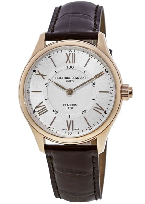 frederique constant horological smartwatch white dial leather strap mens  fc vb