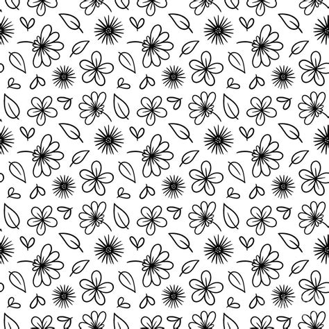 black  white doodle flower botanical pattern digital art  lj