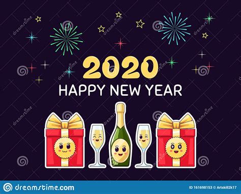 Happy New 2020 Year Cartoon Scene Of Festive Greeting