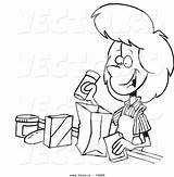 Cashier Bagging Groceries Outlined Toonaday Getdrawings Vecto sketch template